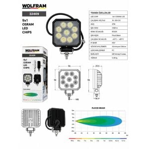 Wolfram 32409 Çalışma Lamba Kare Maxi 3060 Lümen 36W