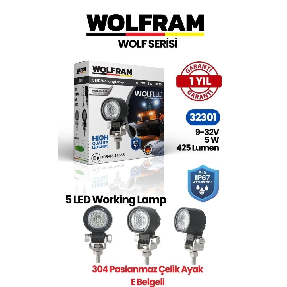 Wolfram 32301 Çalışma Lamba Wolfram Yuvarlak Mini 9-32V
