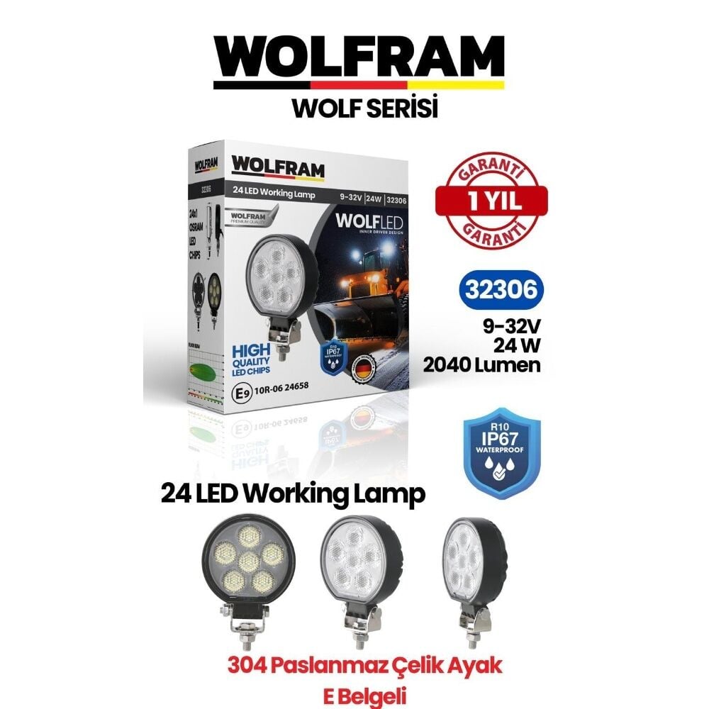 Wolfram 32306 Çalışma Lamba Wolfram Yuvarlak Midi 2040 Lümen