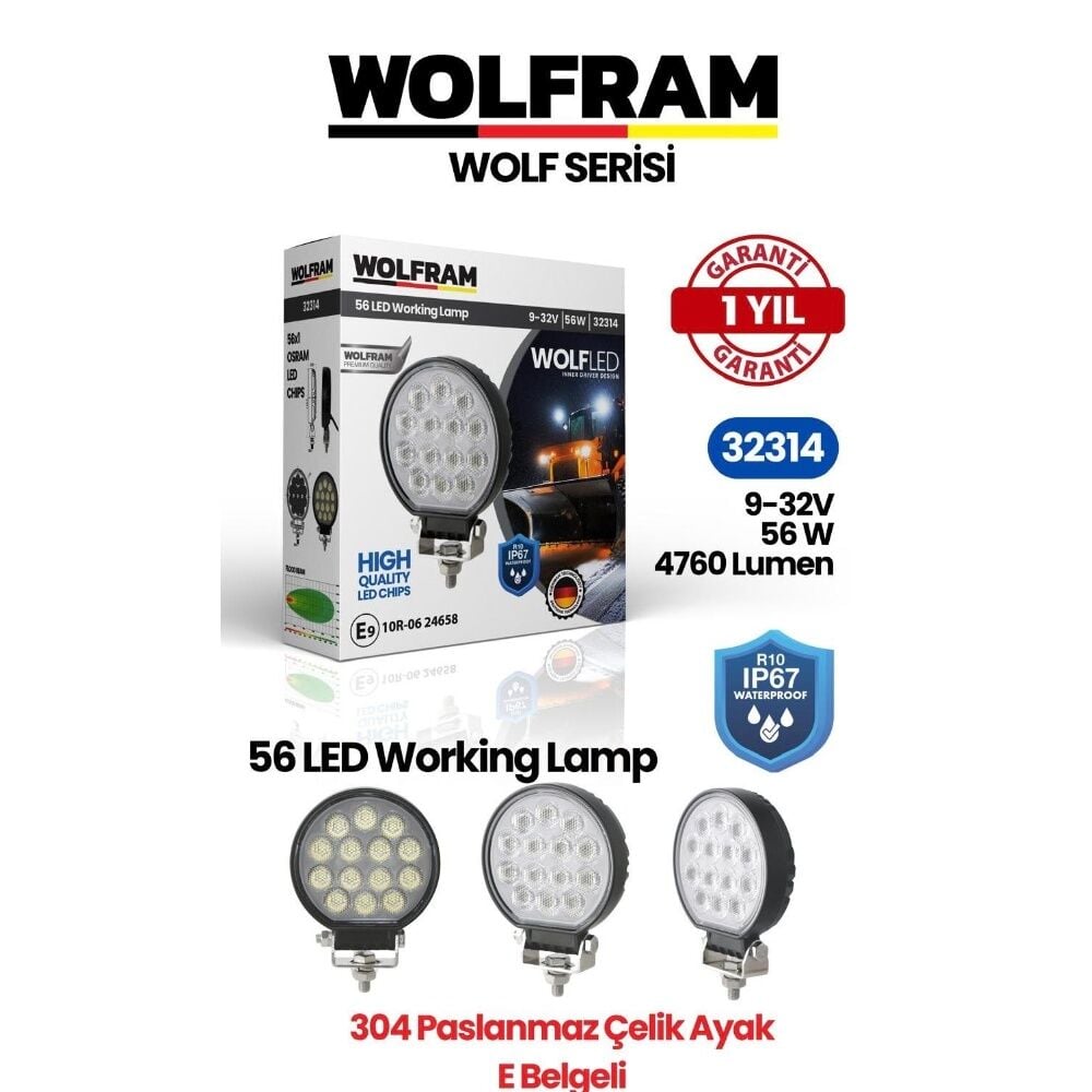 Wolfram 32314 Çalışma Lamba Wolfram Yuvarlak Large 4760 Lümen