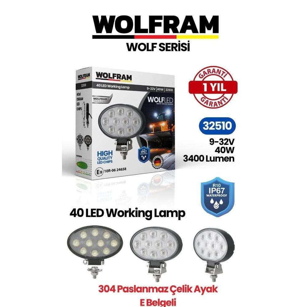 Wolfram 32510 Çalışma Lamba Elips Maxi 3400Lümen 40W