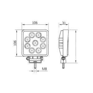 Kare Çalışma Lambası 9 Ledli 27W(Power Led) Beyaz - 90