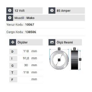 NURSAN 120212 Statör 12V 85A Mako Tip Kapaklı Palio Siena Weekend Albea Multijet Opel Corsa