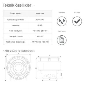 Sanel Geri Vites Kornası 12V 24V Uyumlu SBH834
