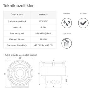 Sanel Geri Vites Kornası 12V 24V Uyumlu SBH834