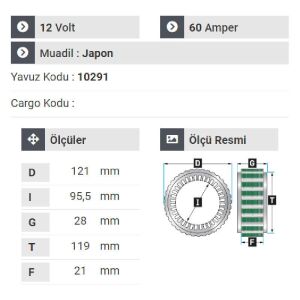 NURSAN 151312 Statör 12V 60A Mit.L200.L300.2009.010.Partner 2004 Sonrası.Ford Fiesta.Forklift