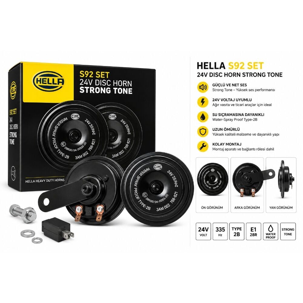 HELLA 3AM 002 768-821 S92 24V Çiftli Korna Seti 335/435 Hz 113 dB