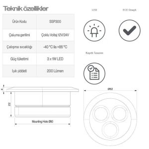 Sanel Power Spot Led Lamba 12-24V3W Beyaz SSP300W