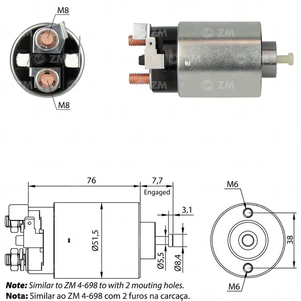 ZM 698 Marş Otomatiği 12V Mitsubishi Tip Mitsubishi L300 Yeni Model - Lancer - Galant / Hyundai Accent - Excel / Mazda 323