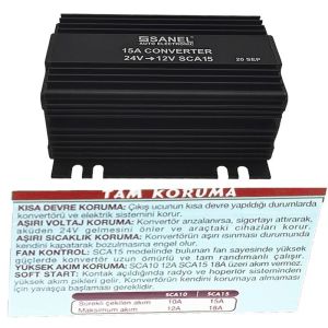 Sanel Konvertör 15 Amper 24V 12V Voltaj Düşürücü SCA15