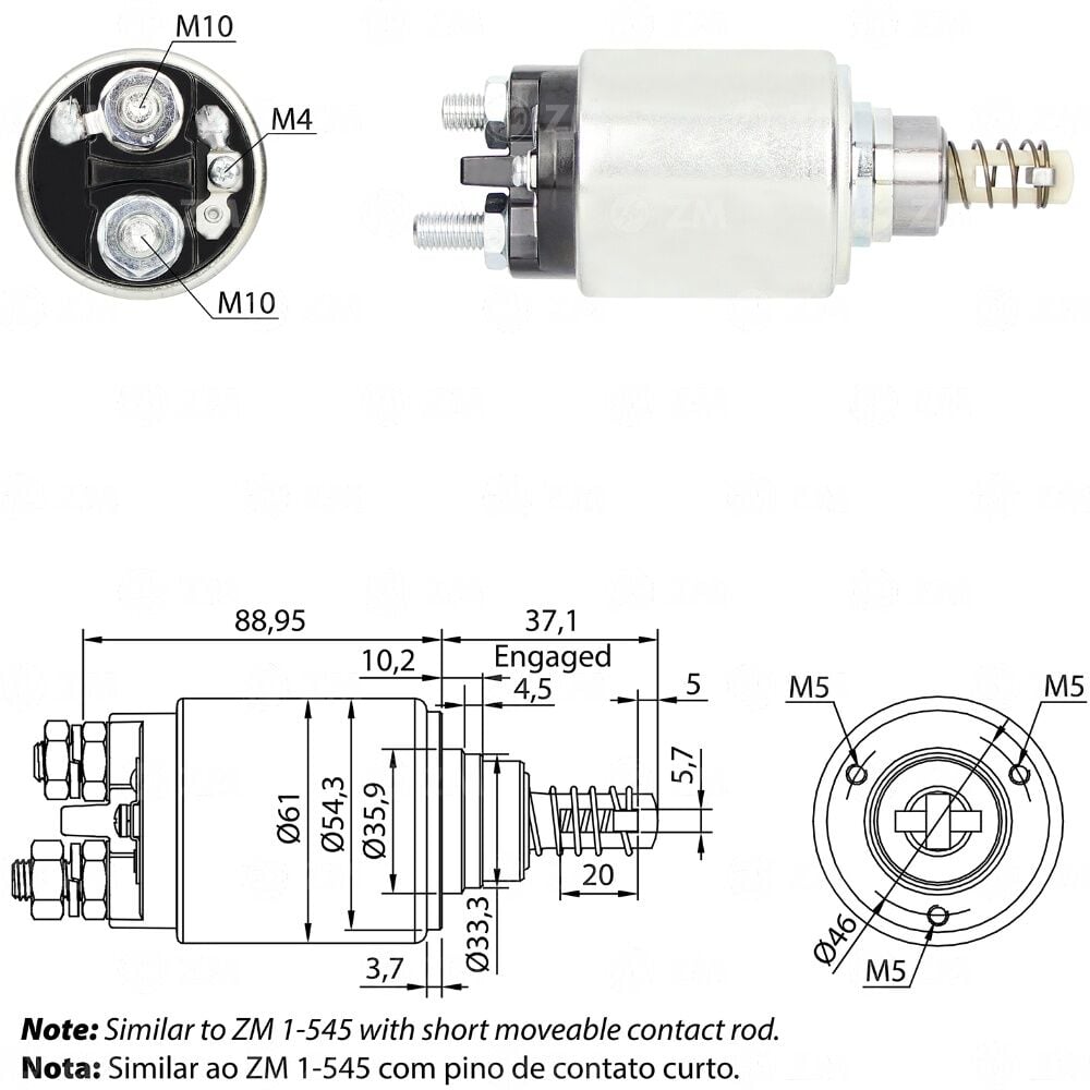 ZM 545 Marş Otomatiği 24V Kalın Gövde Bosch Tip Mercedes-Benz L 1113 - 1313 - 1513 - 1617 - 1620 / MAN - Volvo 0331402051 - 0331402054