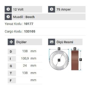 NURSAN 177112 Statör 12V 75A Volswagen -Bmv-Nissan Vanetta-Opel Muhtelif Araçlar
