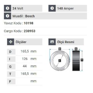 NURSAN 177424 Statör 24V 140A V8 Mercedes 403 - 304 Otobüs Y.M. Man