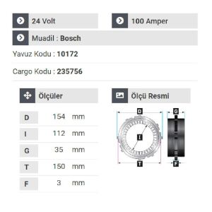 NURSAN 178624 Statör 24V 100A Y.M Mercedes-Man-Daf-Scanıa - Travego Otobüs Kulaklı