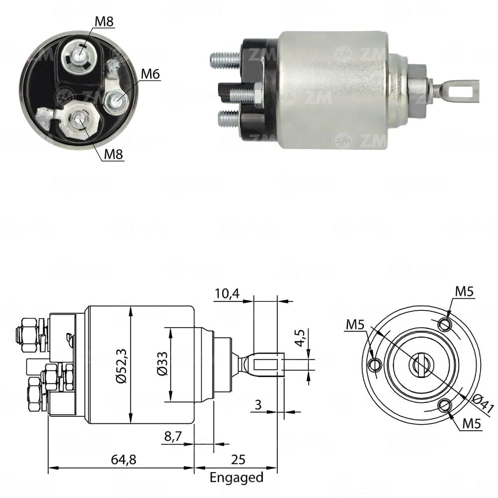 ZM 1371 Marş Otomatiği 12V Cıvatalı 2339304015.047.050