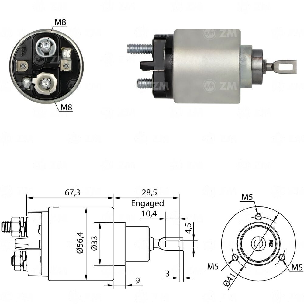 ZM 574 Marş Otomatiği 12V Çift Fişli Bosch Tip Volkswagen Golf - Jetta - Passat - Transporter / Audi 80 - 100 0331303008 - 0331303033 - 0331303074