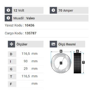 NURSAN 180312 Statör 12V 70A Renault Kango-Clio-Peugeot Partner