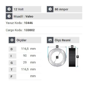 NURSAN 180412 Statör 12V 80A Renault Kango - Clio-Peugeot Partner Megan 1.6