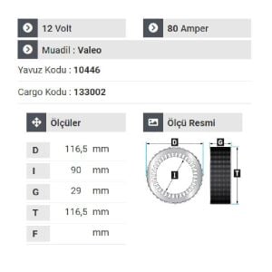 NURSAN 180412 Statör 12V 80A Renault Kango - Clio-Peugeot Partner Megan 1.6