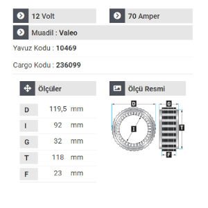 NURSAN 181612 Statör 12V 70A Opel Corsa-Combo-1.3 Dizel Multijet