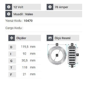 NURSAN 181712 Statör 12V 70A Fiat Albea Multijet