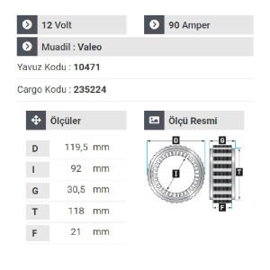 NURSAN 181812 Statör 12V 90A Fiat Albea Multijet