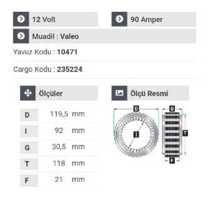 NURSAN 181812 Statör 12V 90A Fiat Albea Multijet