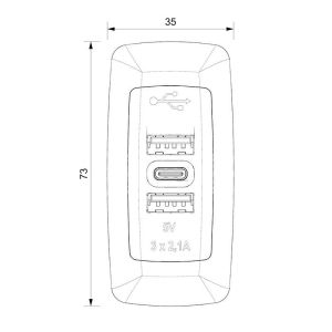 Sanel USB-C Şarj Ünitesi 12/24V 6.3A Mavi LED Düz SUC10B.DG
