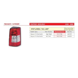 Partner Berlingo Sağ Stop Lambası (Dikey Açılan) 2005-2008 -6351CY