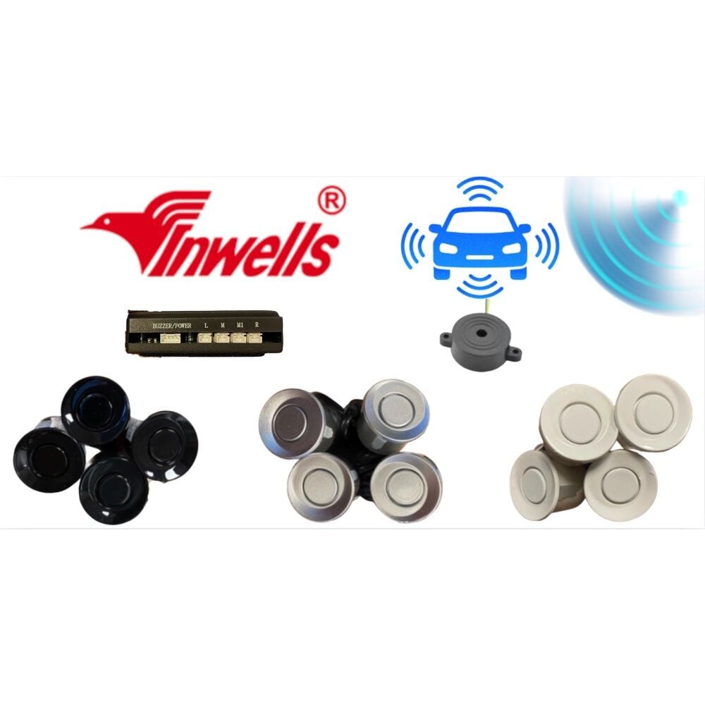 İnwells INW026001 Park Sensörü E20 model ekransız, sadece ses ikazlı ve 4 gözlü siyah renkli park sensörü seti