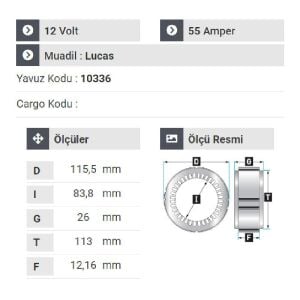 NURSAN 190412 Statör 12V 55A Lucas Tip Mesa Tipi A - 117
