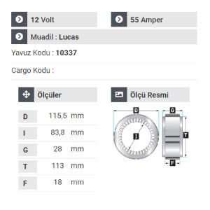 NURSAN 190512 Statör 12V 55A Lucas Tip Mesa Tipi A - 115 Mf 240 Mf 240S Y.M