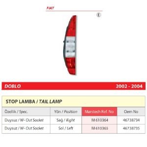 Fiat Doblo Sol Arka Duysuz Stop Lambası 2002-2004 -46738735